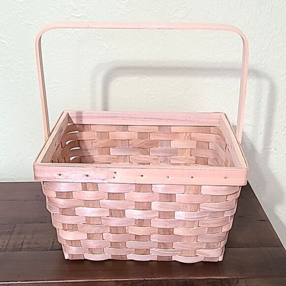 Boho Light Wood Basket with Handle - Picture 1 of 3